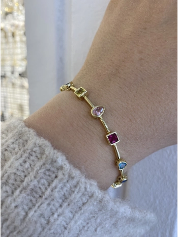 VIP Renkli Zirkon Taş Sıralı Geometrik Şekil Bileklik