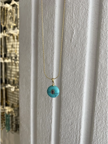 Çelik Firuze Taş Ortası Oval Taş Detay Kolye