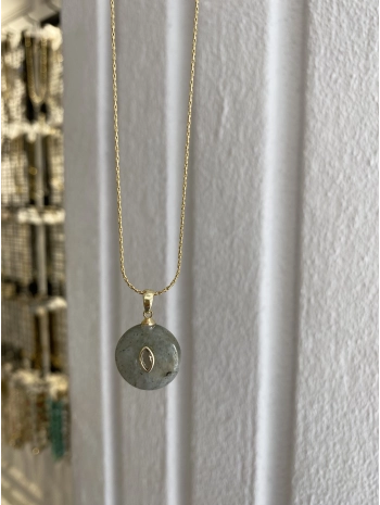 Çelik Su Yeşil Taş Ortası Oval Taş Detay Kolye