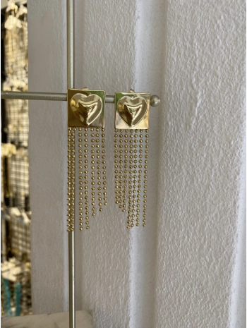 Çelik Kalp Plaka Sallantılı Topçuk Zincir Küpe