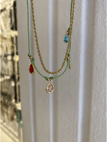 Çelik İp Detay İkili Renkli Damla Zirkon Taş Halhal