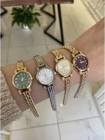 Yuvarlak Kasa Zirkon Taş Detay Saat