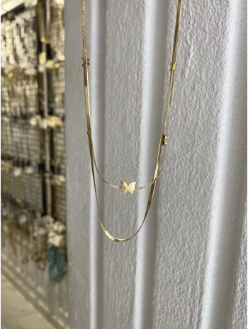 Çelik Kelebek Detay İkili İtalyan Zincir Kolye