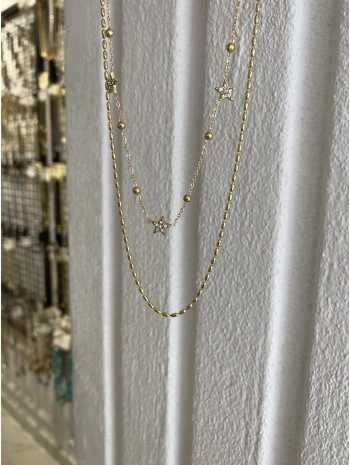 Çelik Yıldız Detay İkili Arpa Zincir Kolye