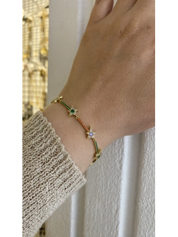 VIP Sıralı Renkli Zirkon Taş Detay Yıldız Bileklik