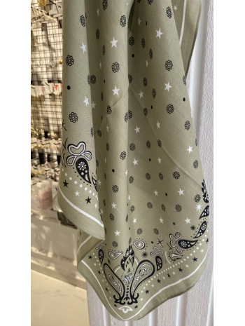 Su Yeşili Etnik Desen 70x70 Pamuklu Fular