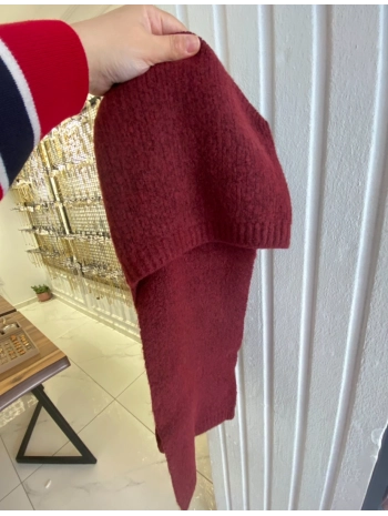 Bordo Renkli Şapkalı Şal