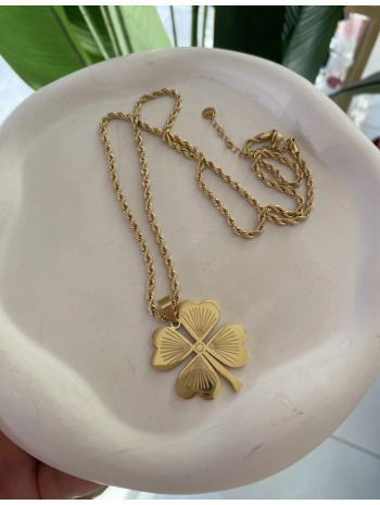 Çelik 14K Renginde Yonca Kolye