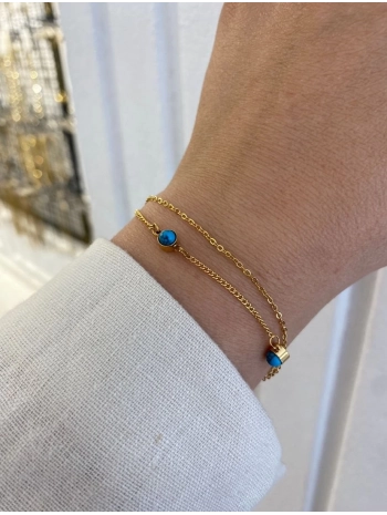 Çelik İkili Firuze Taş Detaylı Bileklik