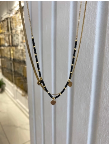 Çelik İkili Kalp Detay Boncuk Kolye