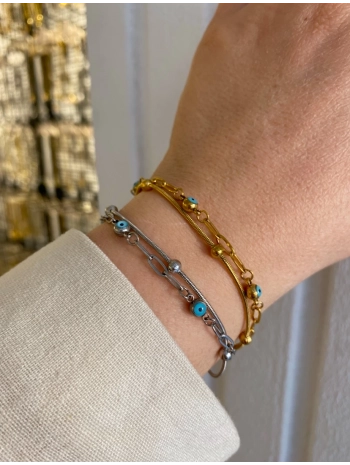 Çelik İkili Nazar Boncuk Detay Bileklik