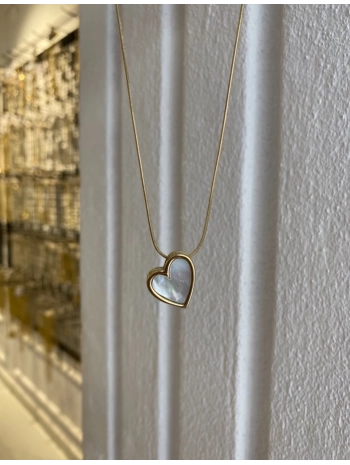 Çelik İnce İtalyan Zincir Üzeri Sedef Kalp Kolye