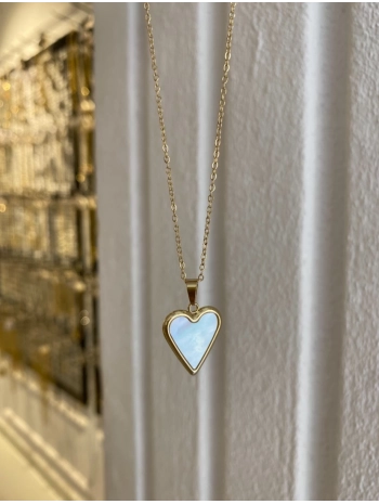 Çelik İnce Zincir Üzeri Sedef Kalp Kolye