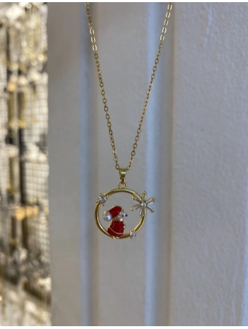 Çelik Kar Tane Detay Kırmızı Figür Kolye