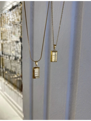 Çelik Külçe Altın Figür Kolye