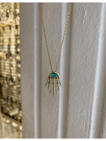 Çelik Mavi Zirkon Taş Detay Tasarım Kolye