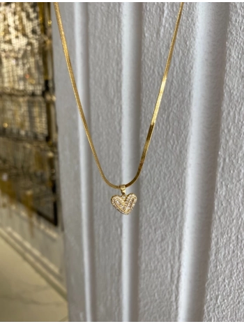 Çelik Minimal Zirkon Taş Kalp Kolye