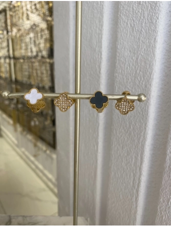 Çelik Ön ve Arka Yüzü Farklı Yonca Küpe