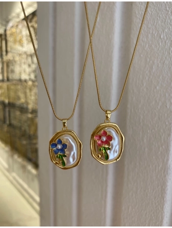 Çelik Papatya Detay Vintage Kolye