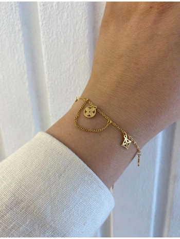 Çelik Plaka Yonca Sallantılı Bileklik