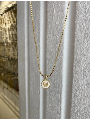 Çelik Pul Zincir Üzeri Sedef Kelebek Kolye