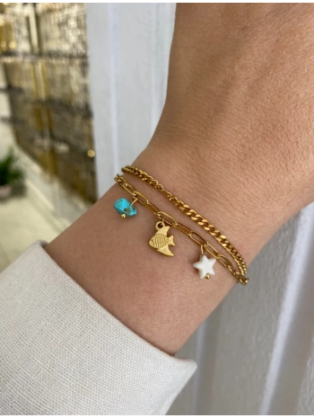 Çelik Sallantılı Ataç Zincir Üzeri Balık Figür İkili Zincir Bileklik