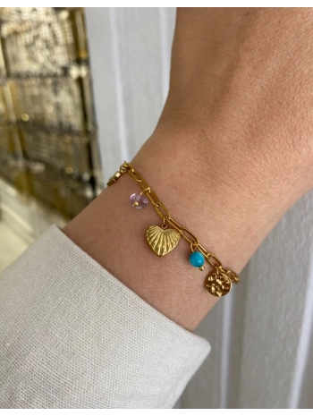 Çelik Sallantılı Ataç Zincir Üzeri Bombe Kalp Figür Bileklik