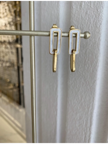 Çelik Sallantılı Dikdörtgen Sedef Detay Küpe