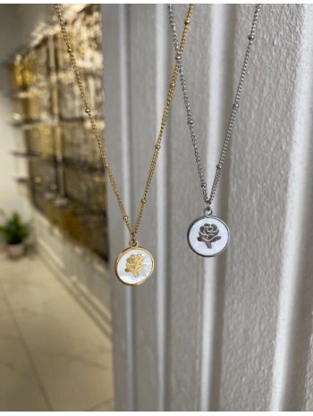 Çelik Sedef Üzeri Gül Kolye