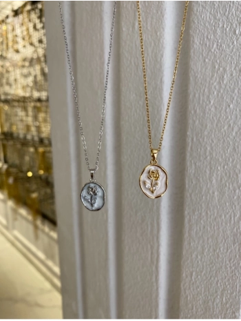 Çelik Sedef Üzeri Gül Kolye