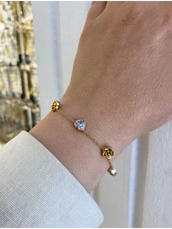 Çelik Sıralı gül ve kalp Detay Bileklik