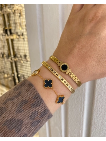 Çelik Siyah Taş Detay Kelepçe Kombini