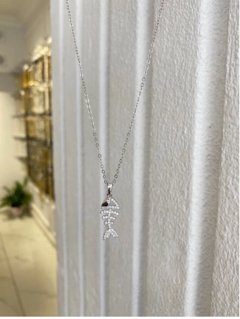 Çelik Zirkon Taş Balık Kılçık Kolye