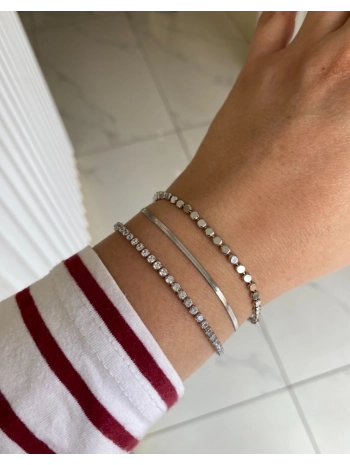 Çelik Zirkon Taş Bileklik Kombini