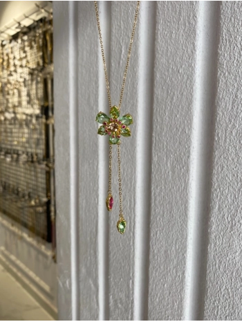 Çelik Zirkon Taş Çiçek Kolye