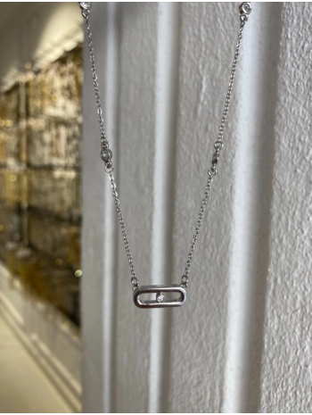 Çelik Zirkon Taş Detay Dikdörtgen Plaka Kolye