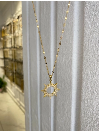 Çelik Zirkon Taş Güneş Figür Kolye