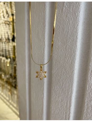 Çelik Zirkon Taş Kar Tanesi Kolye