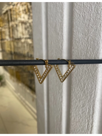 Çelik Zirkon Taşlı V Küpe