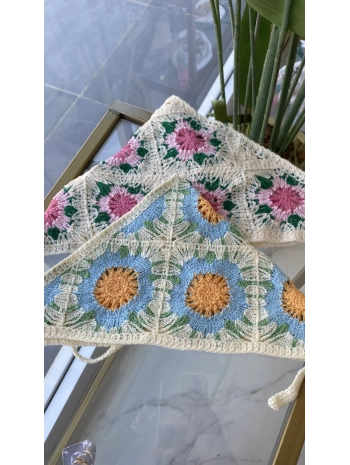 Çiçek Desen İp Bağlamalı Bandana