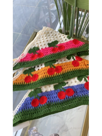 Kiraz Desen İp Bağlamalı Bandana