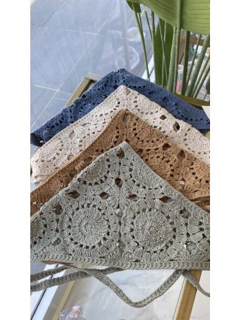 Motif Desen İp Bağlamalı Bandana
