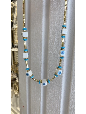 Özel Seri Beyaz Cam Nazar Boncuk Detay Kolye