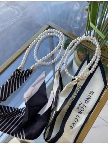 Özel Seri Çizgili Fular Detay Dolama İnci Kolye