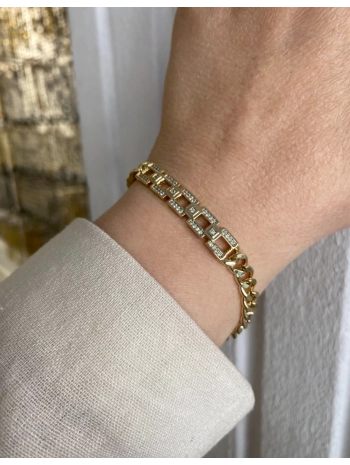 Özel Seri Sıralı Kare Zirkon Taş Zincir Bileklik