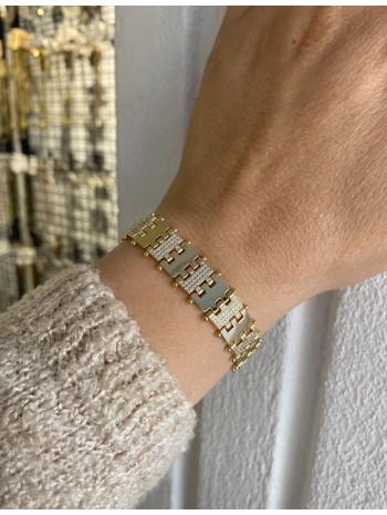 Özel Seri Sıralı Plaka ve Zirkon Taşlardan Oluşan Tasarım Bileklik