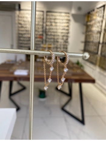 Özel Seri Zincir Detay Zirkon Taş Küpe