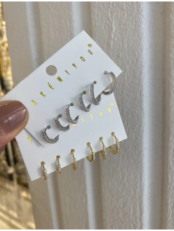 Özel Seri Zirkon Taş Detay Sıralı Halka Küpe