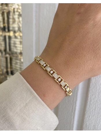 Özel Seri Zirkon Taş Detay Sıralı Kare Bileklik