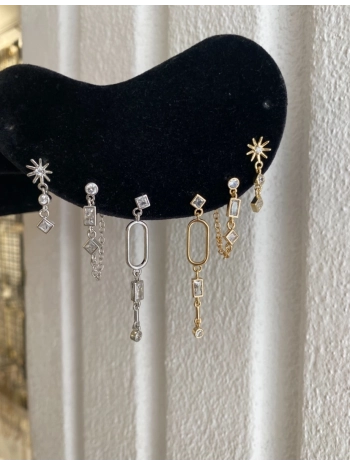 Özel Seri Zirkon Taş Detay Üçlü Sallantılı Küpe